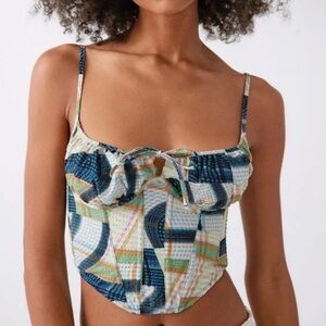 Urban Outfitters Out From Under Corset Womens S Blue Devon Seersucker Top Trendy